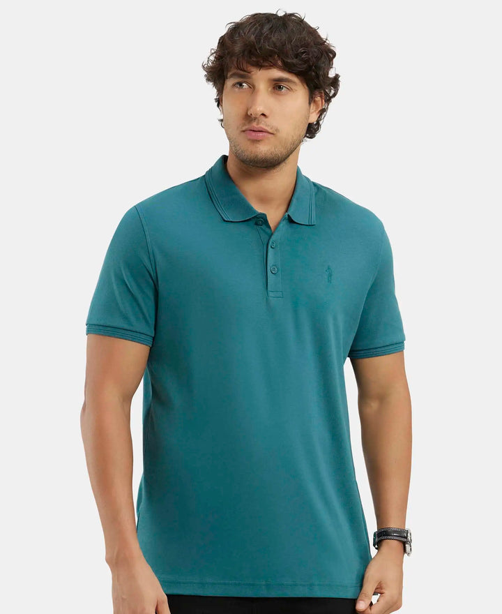 Super Combed Cotton Rich Solid Half Sleeve Polo T-Shirt - Pacific Green-5