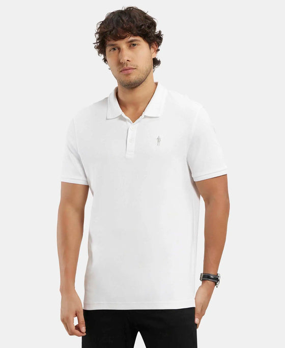 Super Combed Cotton Rich Solid Half Sleeve Polo T-Shirt - White-1