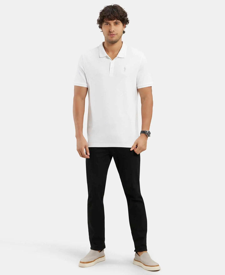 Pack of 2 Super Combed Cotton Rich Solid Half Sleeve Polo T-Shirt - White & Black