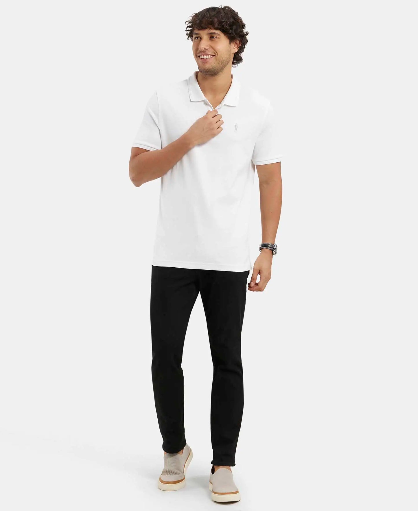 Super Combed Cotton Rich Solid Half Sleeve Polo T-Shirt - White-6