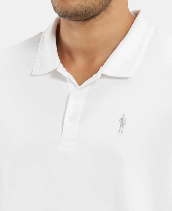 Super Combed Cotton Rich Solid Half Sleeve Polo T-Shirt - White-7