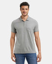 Super Combed Cotton Rich Solid Half Sleeve Polo T-Shirt with Chest Pocket - Mid Grey Melange-1