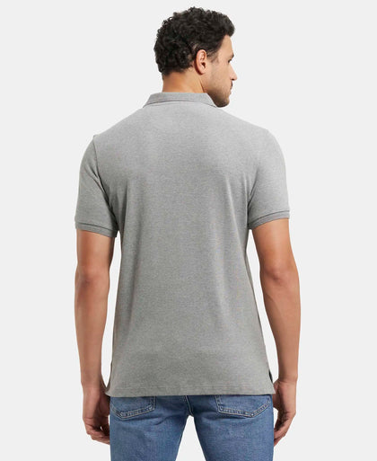 Super Combed Cotton Rich Solid Half Sleeve Polo T-Shirt with Chest Pocket - Mid Grey Melange-3