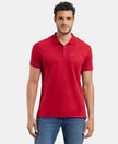 Super Combed Cotton Rich Solid Half Sleeve Polo T-Shirt with Chest Pocket - Shanghai Red-1