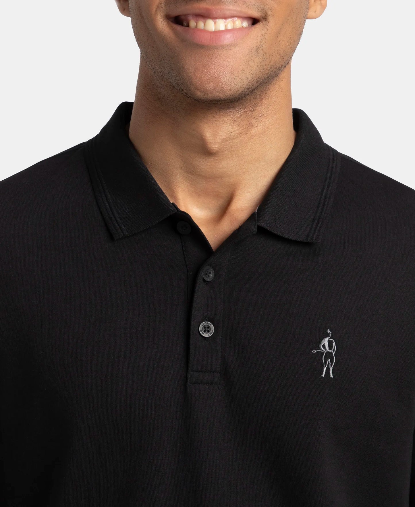 Super Combed Cotton Rich Solid Full Sleeve Polo T-Shirt with Ribbed Cuffs - Black