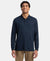 Super Combed Cotton Rich Solid Full Sleeve Polo T-Shirt with Ribbed Cuffs - Navy