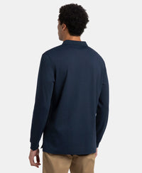 Super Combed Cotton Rich Solid Full Sleeve Polo T-Shirt with Ribbed Cuffs - Navy