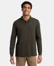 Super Combed Cotton Rich Solid Full Sleeve Polo T-Shirt with Ribbed Cuffs - Olive