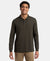 Super Combed Cotton Rich Solid Full Sleeve Polo T-Shirt with Ribbed Cuffs - Olive