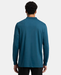 Super Combed Cotton Rich Solid Full Sleeve Polo T-Shirt with Ribbed Cuffs - Seaport Teal