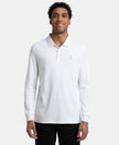 Super Combed Cotton Rich Solid Full Sleeve Polo T-Shirt with Ribbed Cuffs - White