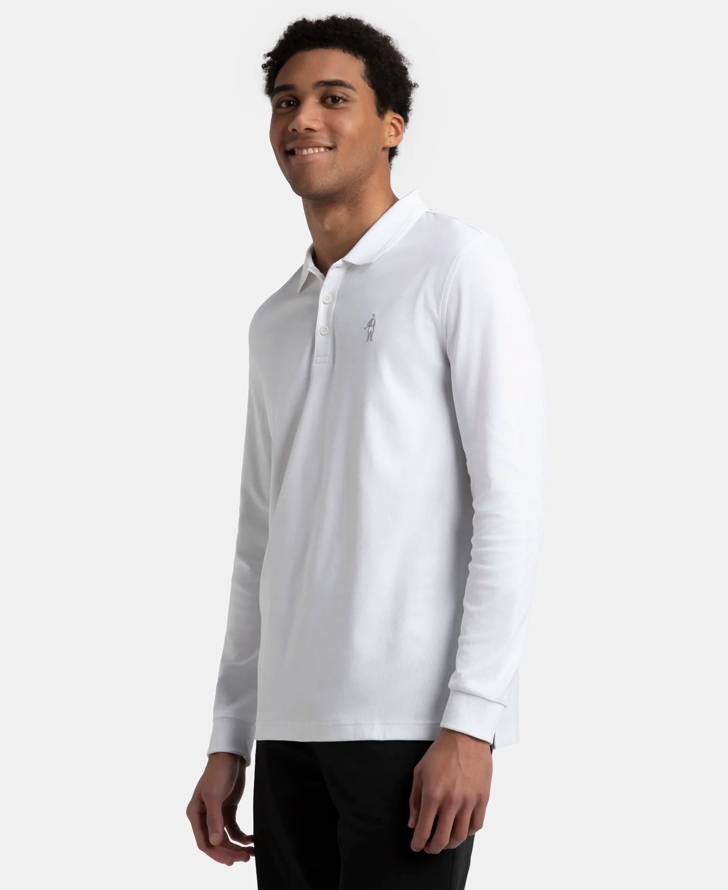 Super Combed Cotton Rich Solid Full Sleeve Polo T-Shirt with Ribbed Cuffs - White