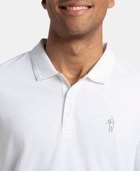 Super Combed Cotton Rich Solid Full Sleeve Polo T-Shirt with Ribbed Cuffs - White