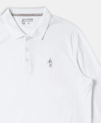 Super Combed Cotton Rich Solid Full Sleeve Polo T-Shirt with Ribbed Cuffs - White