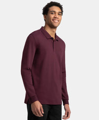 Super Combed Cotton Rich Solid Full Sleeve Polo T-Shirt with Ribbed Cuffs - Wine Tasting