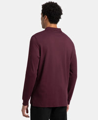 Super Combed Cotton Rich Solid Full Sleeve Polo T-Shirt with Ribbed Cuffs - Wine Tasting