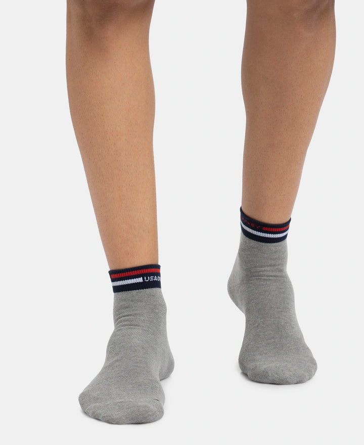 Compact Cotton Elastane Stretch Ankle Length Socks with StayFresh Treatment - Grey Melange