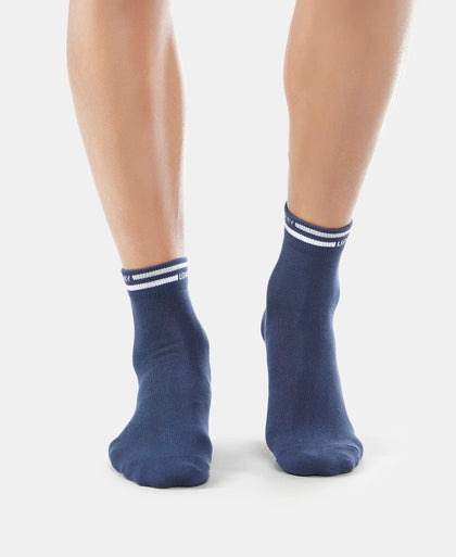 Compact Cotton Elastane Stretch Ankle Length Socks with StayFresh Treatment - Navy (Pack of 2)