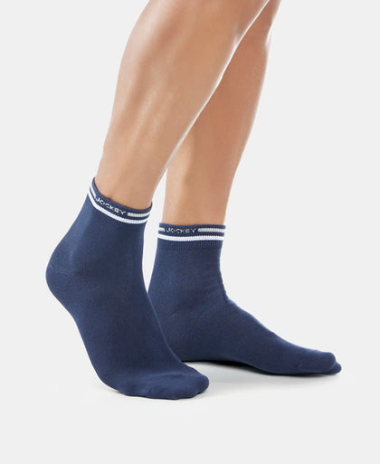 Compact Cotton Elastane Stretch Ankle Length Socks with StayFresh Treatment - Navy (Pack of 2)