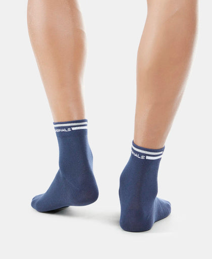 Compact Cotton Elastane Stretch Ankle Length Socks with StayFresh Treatment - Navy (Pack of 2)