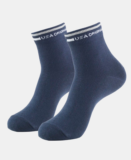 Compact Cotton Elastane Stretch Ankle Length Socks with StayFresh Treatment - Navy (Pack of 2)