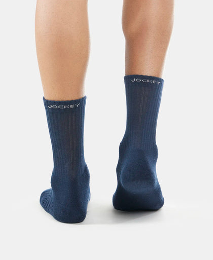 Pack of 6 Compact Cotton Terry Crew Length Socks With StayFresh Treatment - Black, Navy, Midgrey & Charcoal Melange