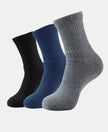 Compact Cotton Terry Crew Length Socks With StayFresh Treatment - Black/Navy/Charcoal Melange (Pack of 3)