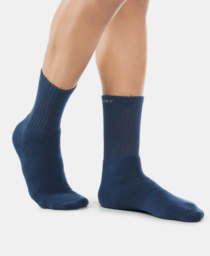 Pack of 6 Compact Cotton Terry Crew Length Socks With StayFresh Treatment - Black, Navy, Charcoal & Midgrey Melange