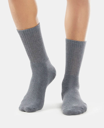 Pack of 6 Compact Cotton Terry Crew Length Socks With StayFresh Treatment - Black, Navy, Charcoal & Midgrey Melange