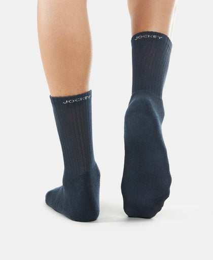 Pack of 6 Compact Cotton Terry Crew Length Socks With StayFresh Treatment - Black, Navy, Charcoal & Midgrey Melange