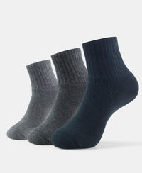 Compact Cotton Terry Ankle Length Socks With StayFresh Treatment - Black/Midgrey Melange/Charcoal Melange (Pack of 3)