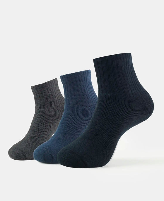 Compact Cotton Terry Ankle Length Socks With StayFresh Treatment - Black/Navy/Charcoal Melange (Pack of 3)