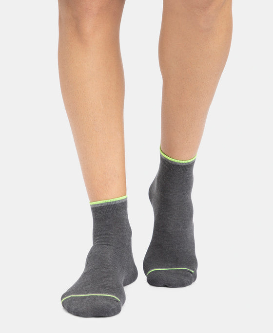 Compact Cotton Elastane Stretch Ankle Length Socks With StayFresh Treatment - Charcoal Melange (Pack of 2)