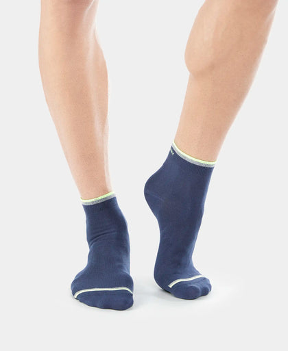 Compact Cotton Elastane Stretch Ankle Length Socks With StayFresh Treatment - Navy (Pack of 2)