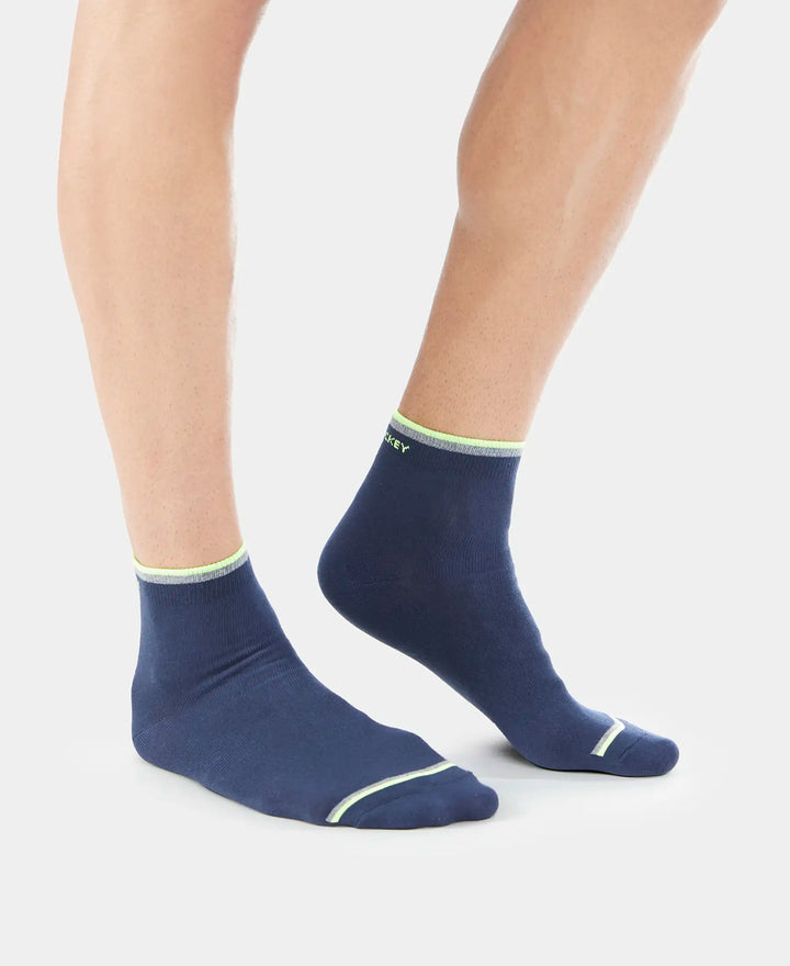 Compact Cotton Elastane Stretch Ankle Length Socks With StayFresh Treatment - Navy (Pack of 2)