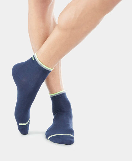 Compact Cotton Elastane Stretch Ankle Length Socks With StayFresh Treatment - Navy (Pack of 2)