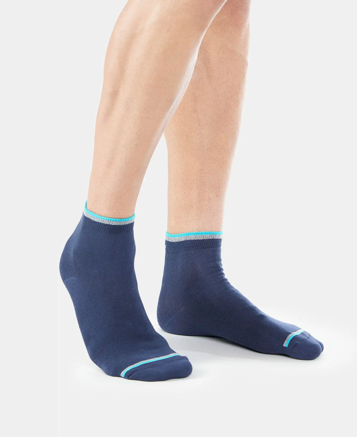 Compact Cotton Elastane Stretch Ankle Length Socks With StayFresh Treatment - Navy (Pack of 2)