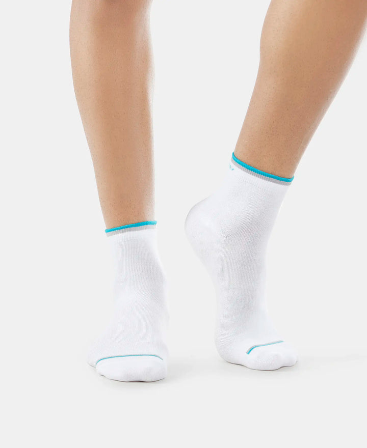 Compact Cotton Elastane Stretch Ankle Length Socks With StayFresh Treatment - White (Pack of 2)