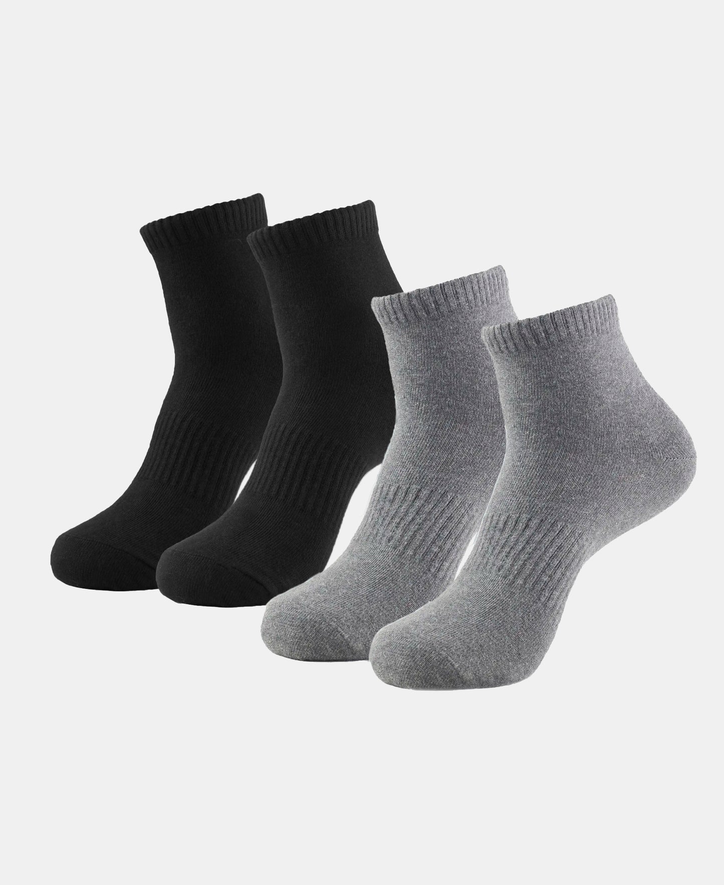 Compact Cotton Elastane Stretch Ankle Length Socks With StayFresh Treatment - Black & Charcoal Melange (Pack of 2)