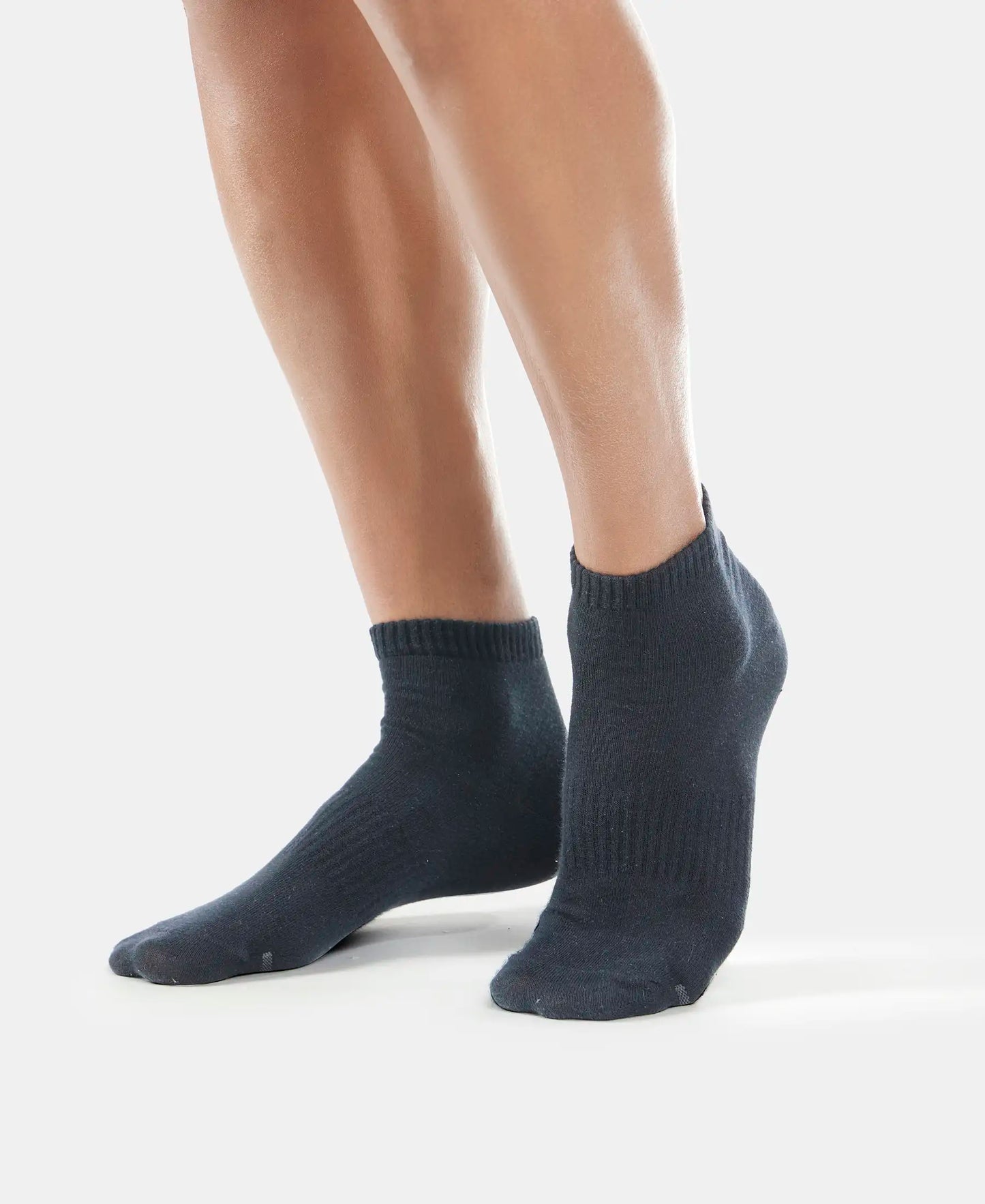 Compact Cotton Elastane Stretch Ankle Length Socks With StayFresh Treatment - Black & Charcoal Melange (Pack of 2)