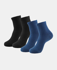 Compact Cotton Elastane Stretch Ankle Length Socks With StayFresh Treatment - Black & Navy (Pack of 2)