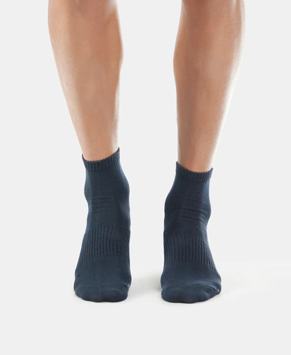 Compact Cotton Elastane Stretch Ankle Length Socks With StayFresh Treatment - Black & Navy (Pack of 2)