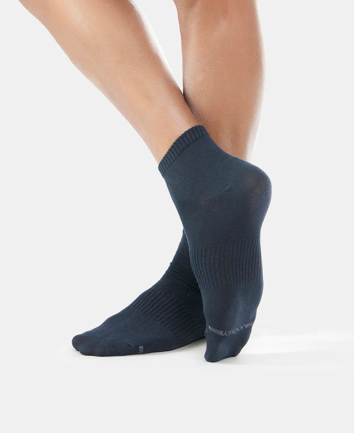 Compact Cotton Elastane Stretch Ankle Length Socks With StayFresh Treatment - Black & Navy (Pack of 2)