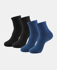 Compact Cotton Elastane Stretch Ankle Length Socks With StayFresh Treatment - Black & Navy (Pack of 2)