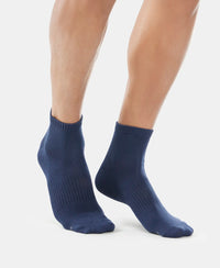 Compact Cotton Elastane Stretch Ankle Length Socks With StayFresh Treatment - Black & Navy (Pack of 2)