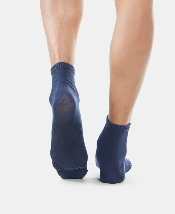 Compact Cotton Elastane Stretch Ankle Length Socks With StayFresh Treatment - Black & Navy (Pack of 2)