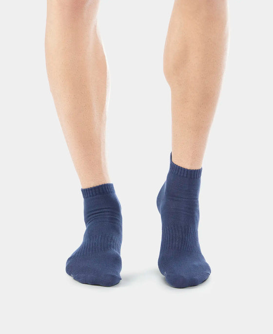 Compact Cotton Elastane Stretch Ankle Length Socks With StayFresh Treatment - Navy & Charcoal Melange (Pack of 2)