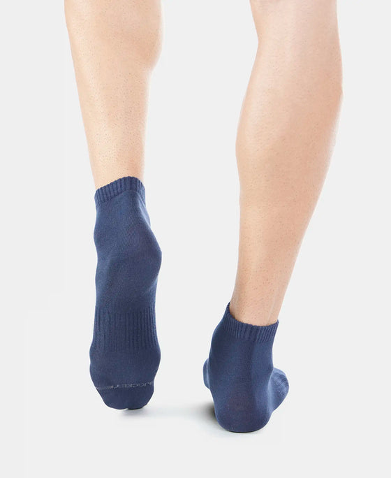 Compact Cotton Elastane Stretch Ankle Length Socks With StayFresh Treatment - Navy & Charcoal Melange (Pack of 2)