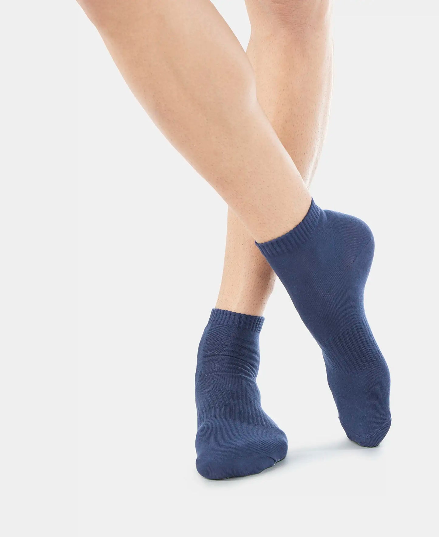 Compact Cotton Elastane Stretch Ankle Length Socks With StayFresh Treatment - Navy & Charcoal Melange (Pack of 2)