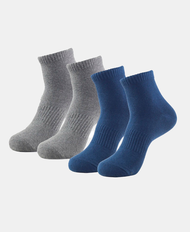 Compact Cotton Elastane Stretch Ankle Length Socks With StayFresh Treatment - Navy & Mid Grey Melange (Pack of 2)